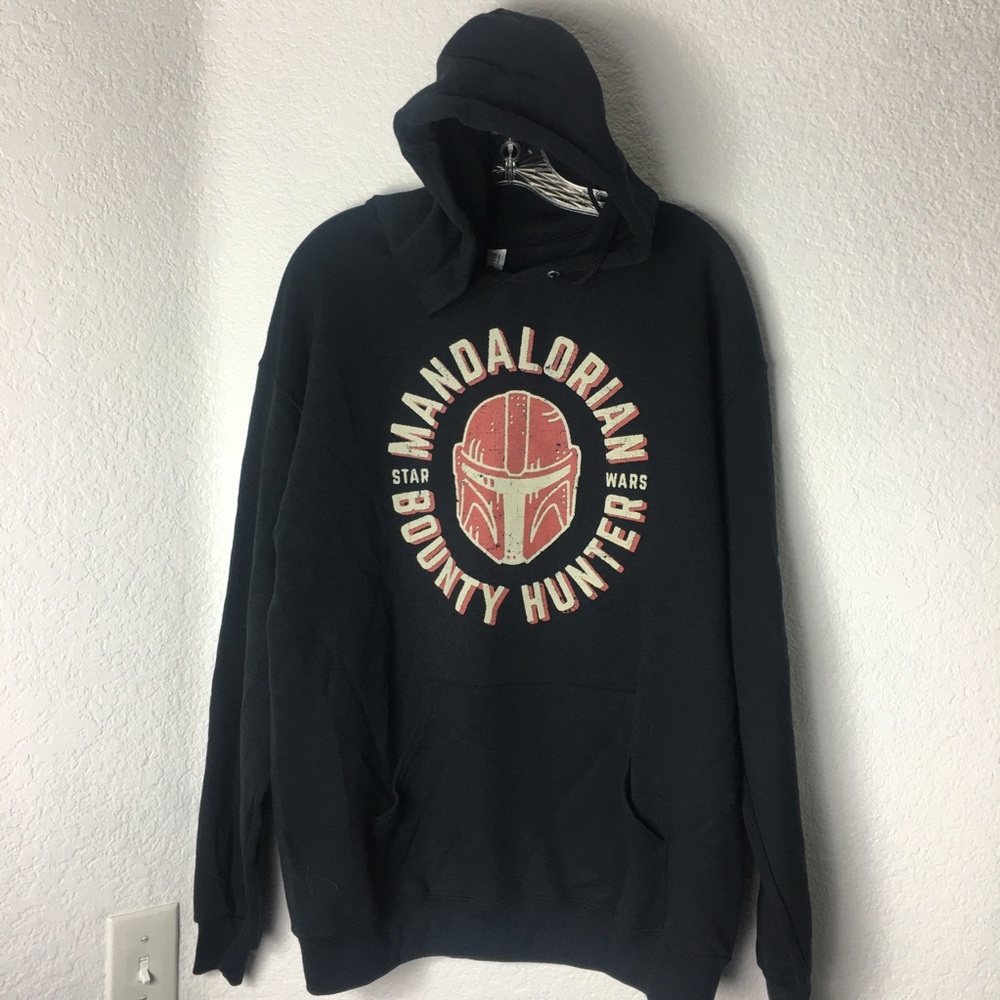 Star Wars MANDALORIAN Bounty Hunter Black Hooded Sweatshirt Size Large